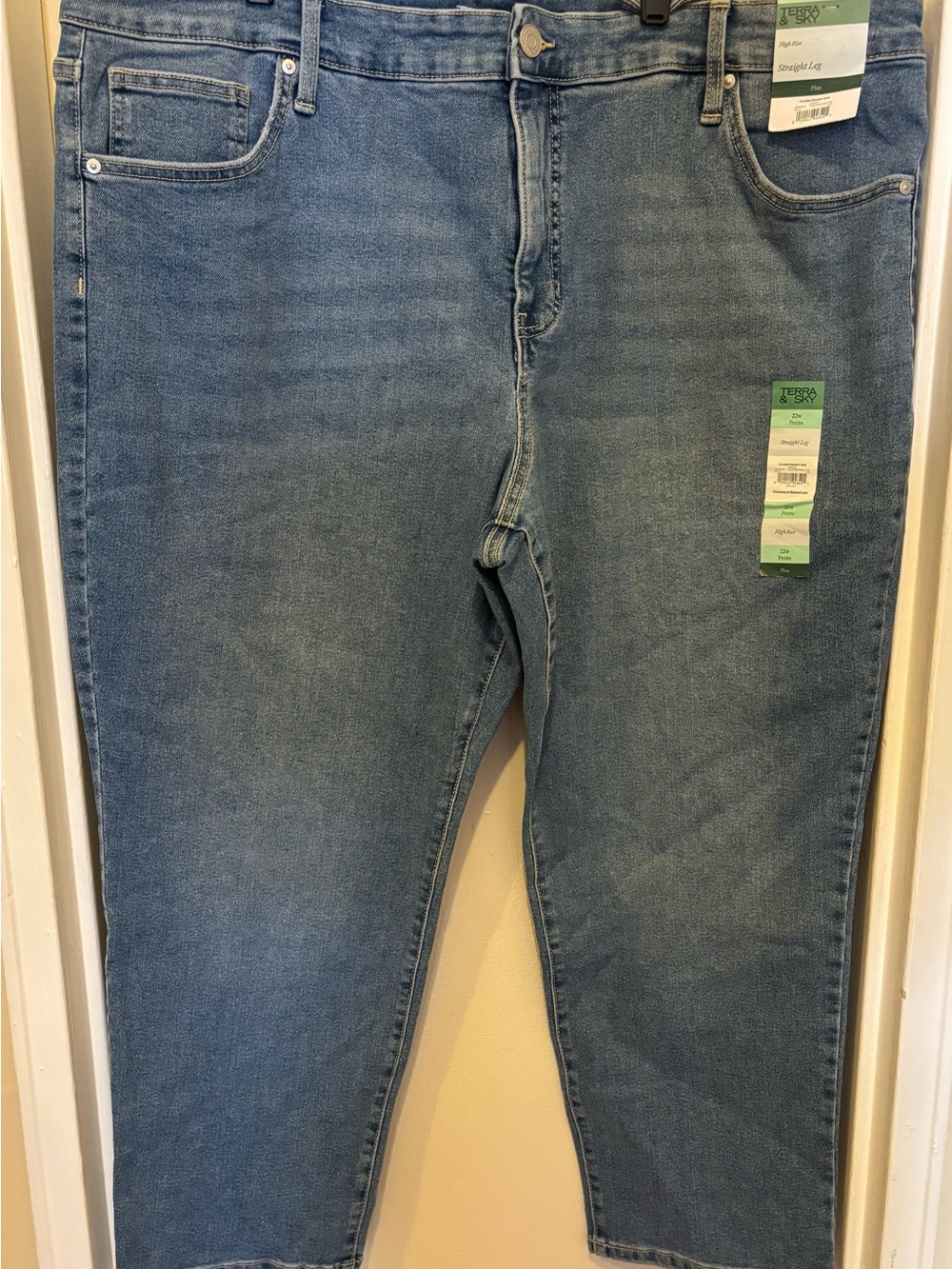 Terra & Sky Women’s 22W Petite High Rise Straight Leg Blue Denim Jeans. NWT